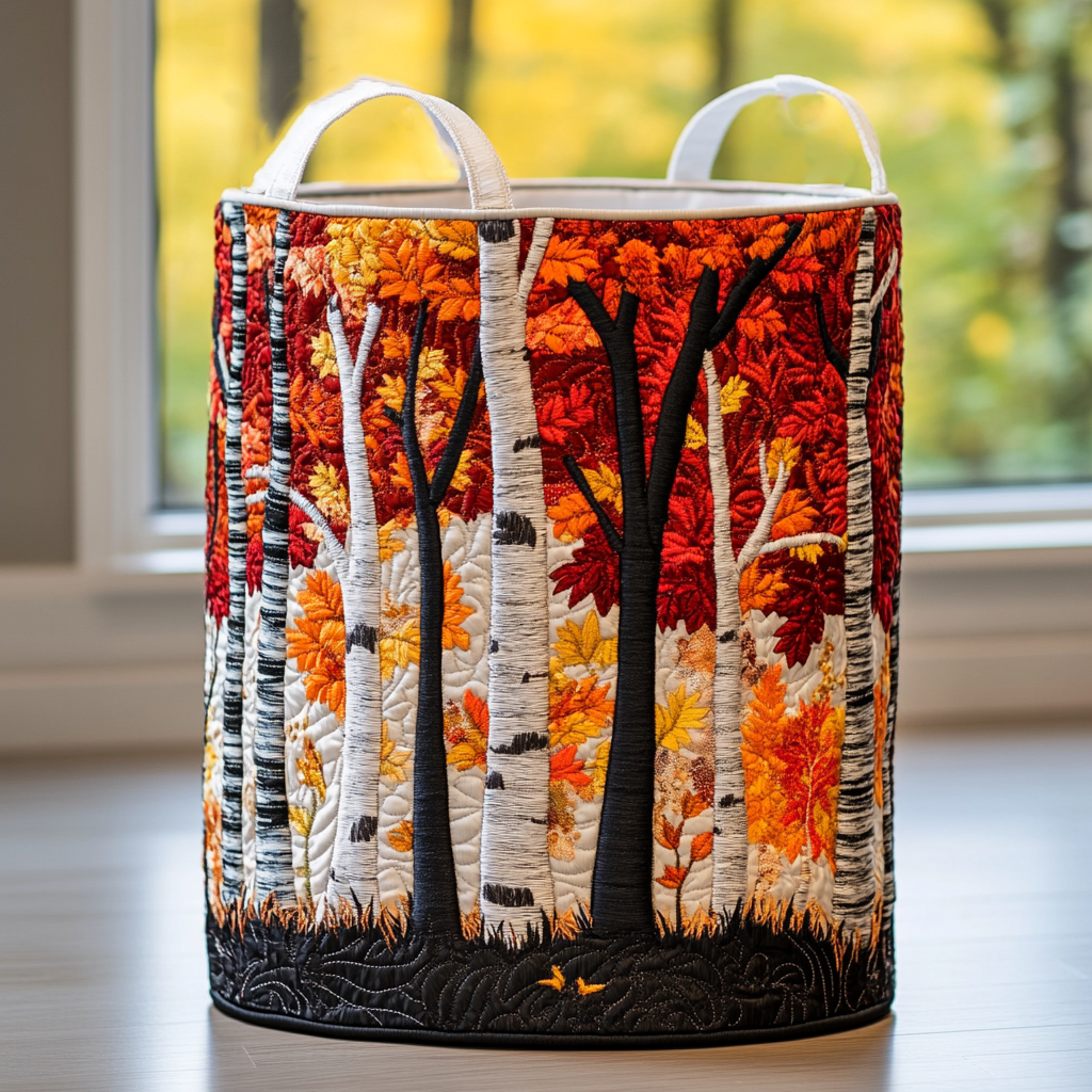 Cesto de Ropa Acolchado – Bosquecillo de Otoño (con asas)