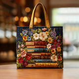 Bolsa Artesanal - Impresión Floral y Libros
