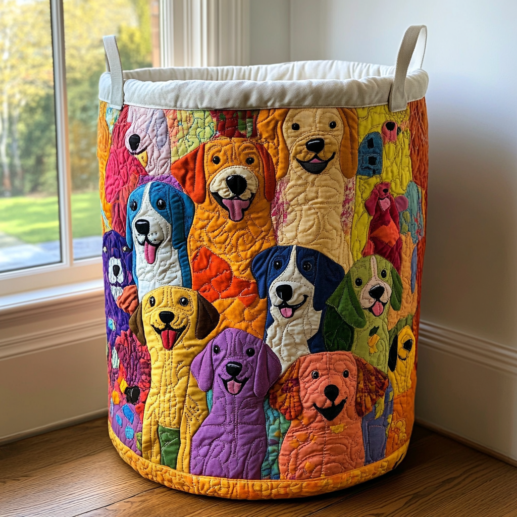 Cesto de Ropa Acolchado – Perros Radiantes (con asas)