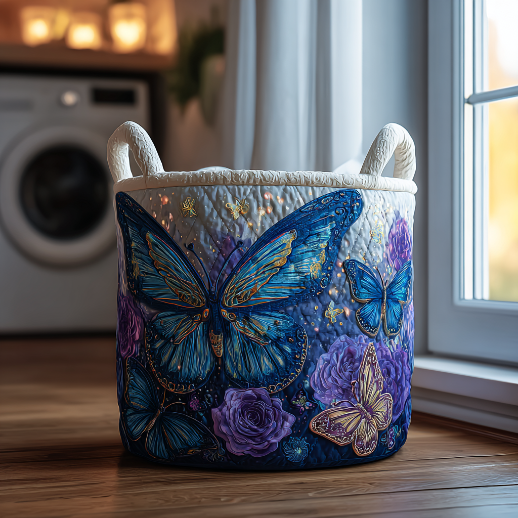 Cesto de Ropa Acolchado – Mariposas (con asas)