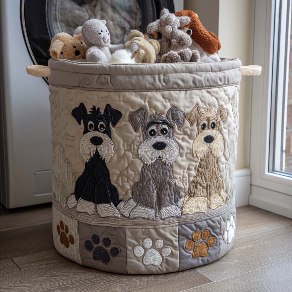 Cesto de Ropa Acolchado – Schnauzer Ilustrado (con asas)
