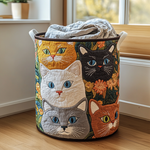 Cesto de Ropa Acolchado – Pradera de Gatos (con asas)