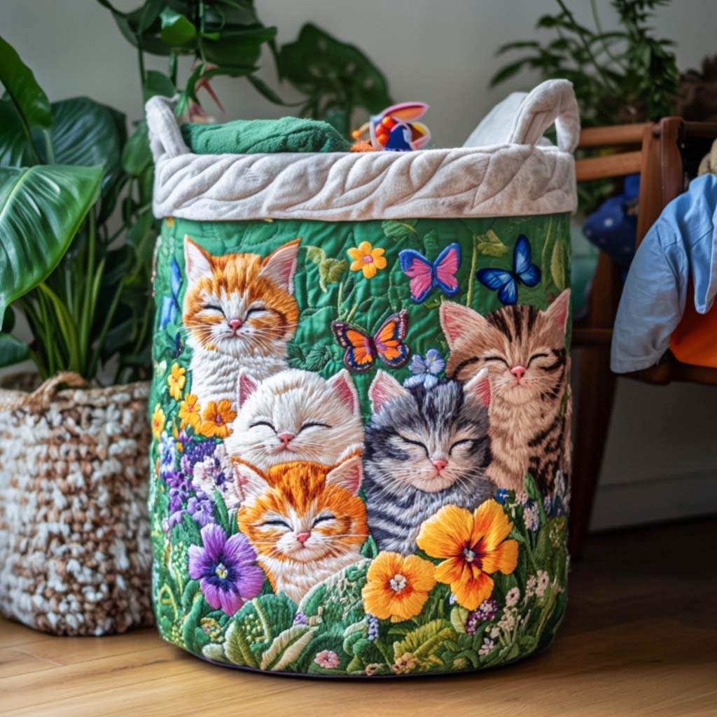 Cesto de Ropa Acolchado – Rincón de Siesta del Gato (con asas)