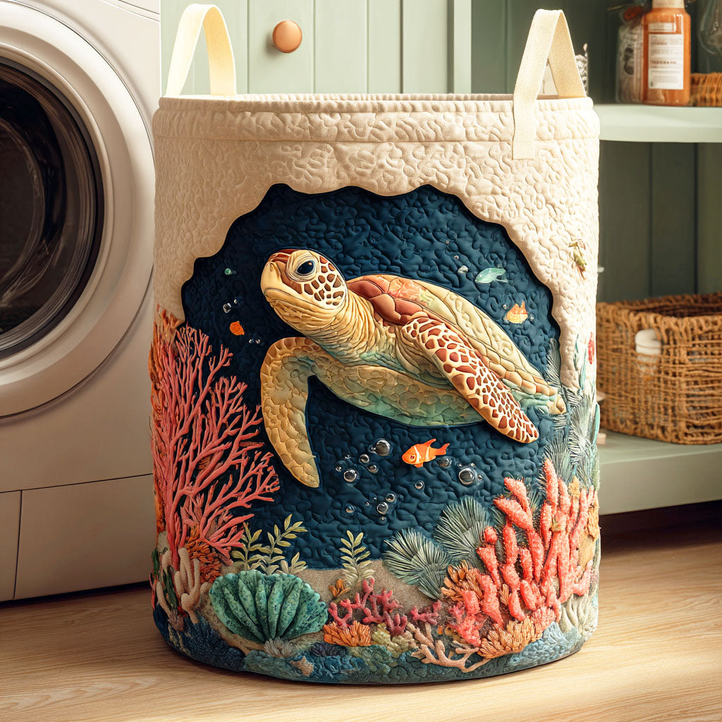 Cesto de Ropa Acolchado – Tortuga de Coral (con asas)