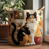 Cesto de Ropa Acolchado – Sueños de Gato (con asas)