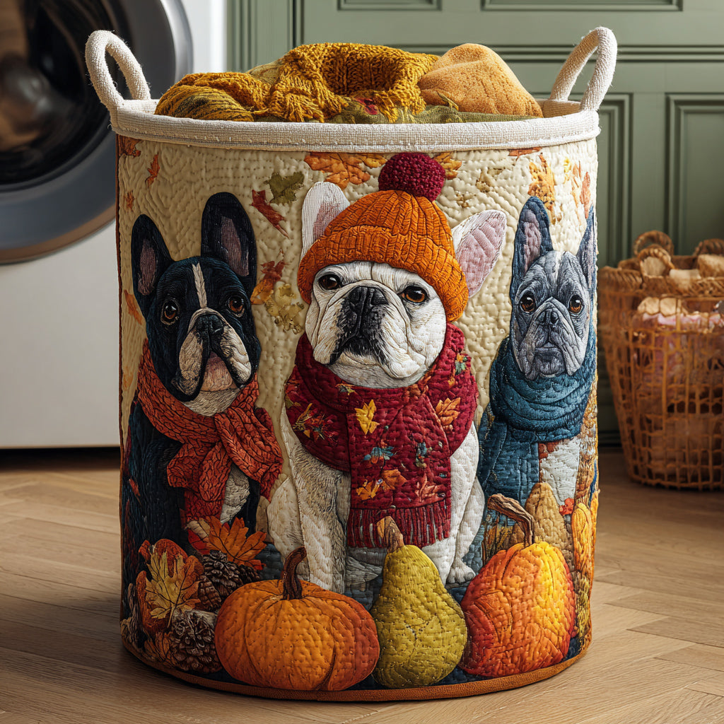 Cesto de Ropa Acolchado – Trío de Bulldogs Cariñosos (con asas)