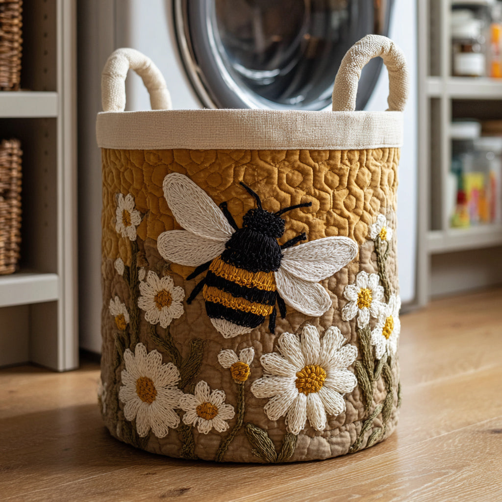 Cesto de Ropa Acolchado – Margarita y Abeja (con asas)