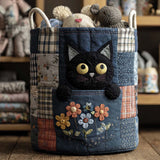 Cesto de Ropa Acolchado – Gatito de Mezclilla (con asas)