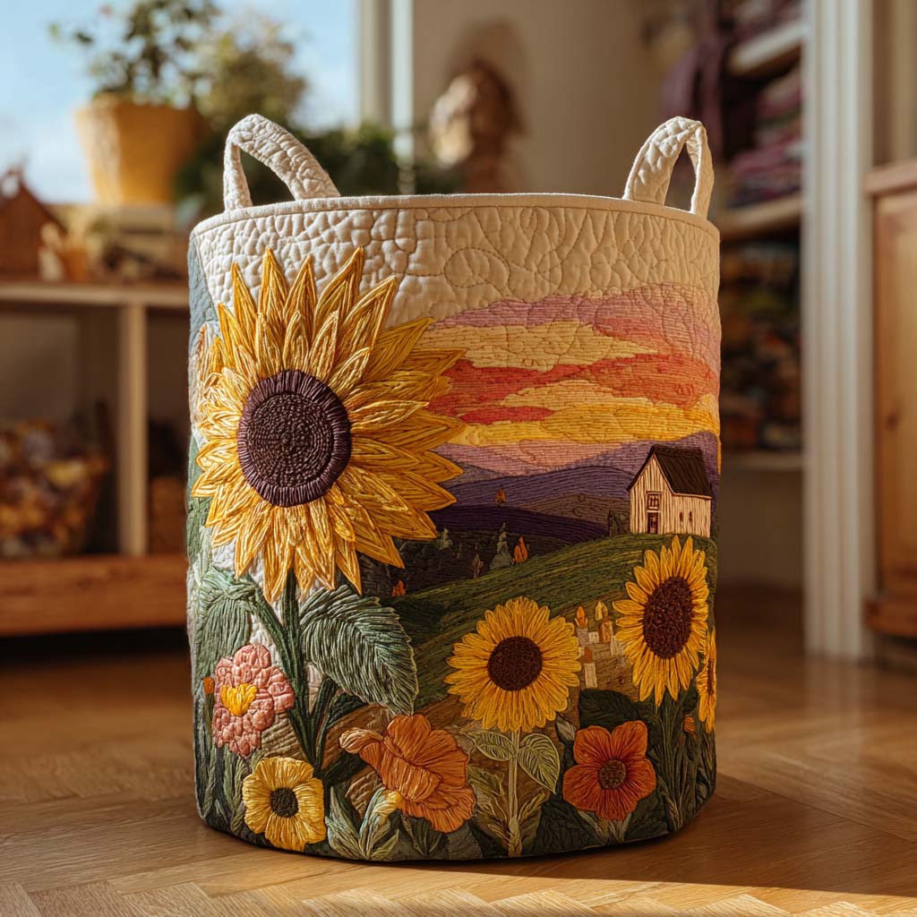 Cesto de Ropa Acolchado – Sol Floreciente (con asas)