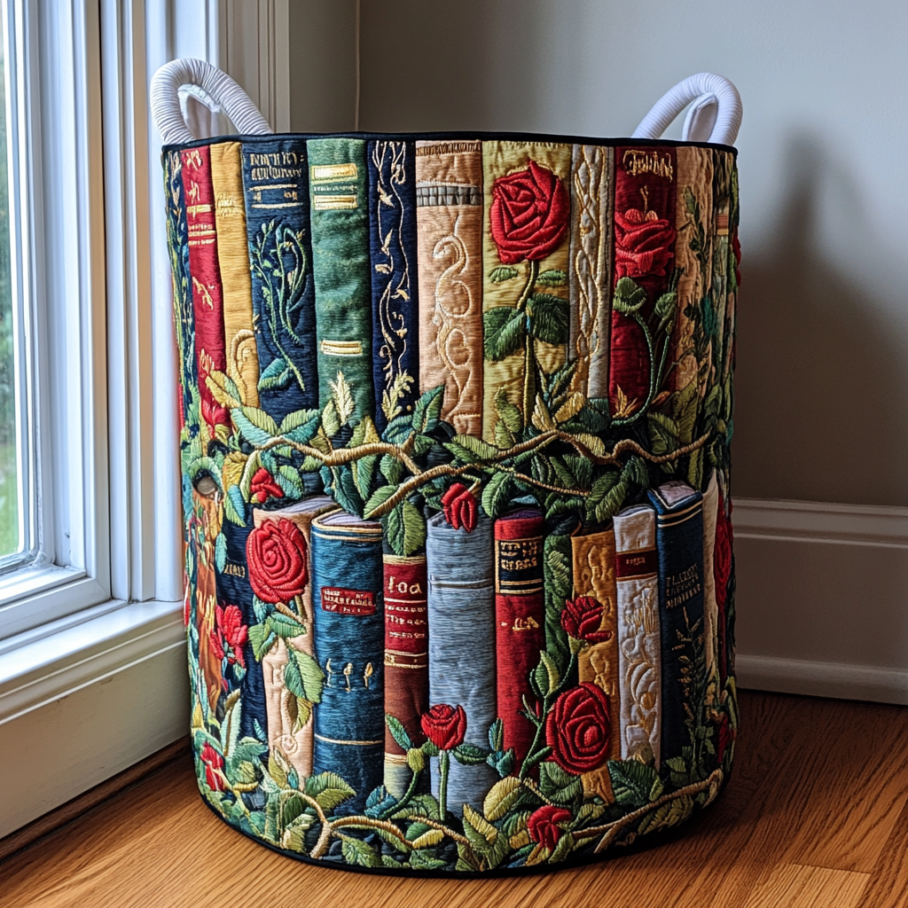 Cesto de Ropa Acolchado – Libros en el Bosque (con asas)