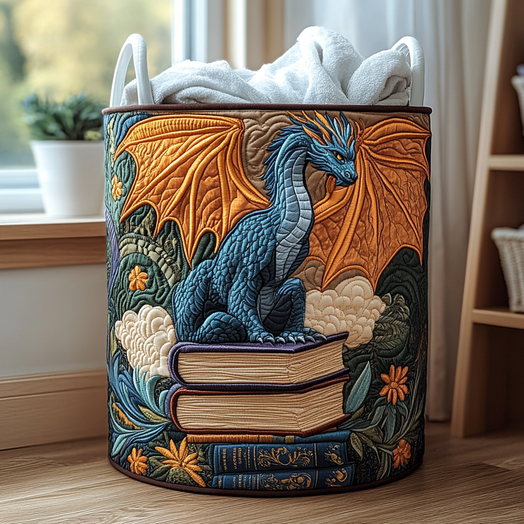 Cesto de Ropa Acolchado – Dragón del Bosque (con asas)