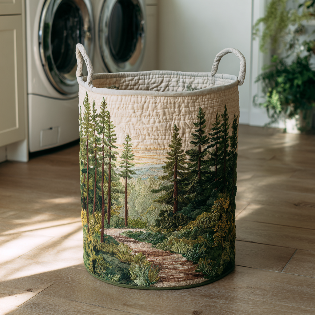 Cesto de Ropa Acolchado – Sendero del Bosque (con asas)