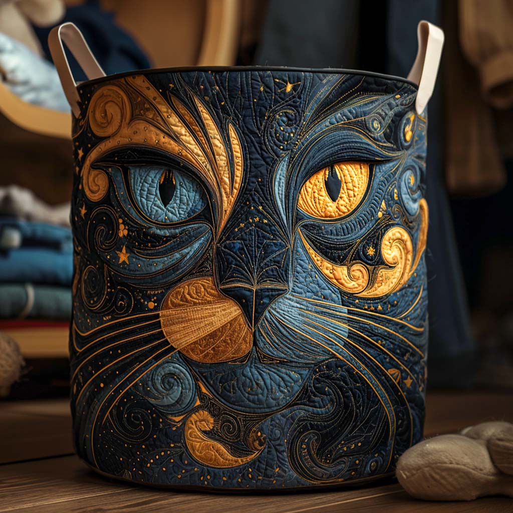 Cesto de Ropa Acolchado – Gato Galáctico (con asas)