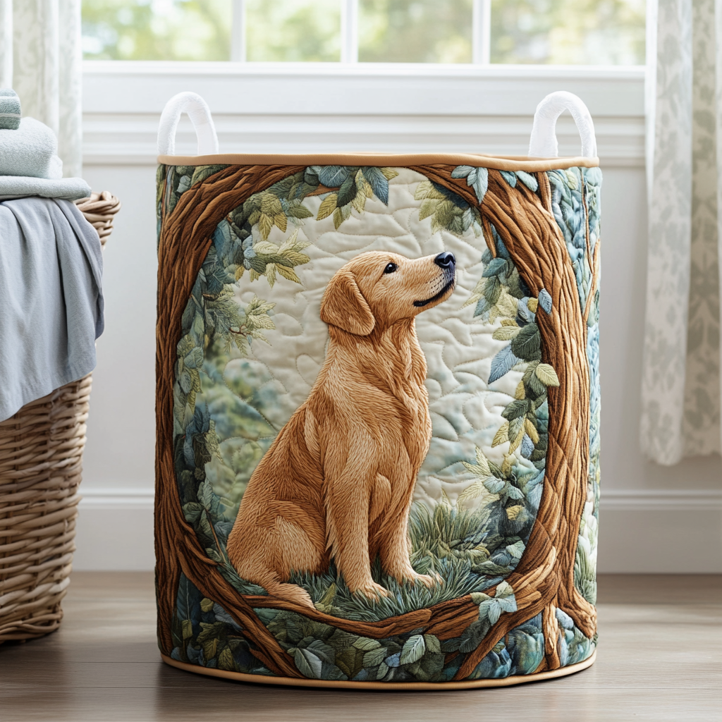 Cesto de Ropa Acolchado – Campo del Golden Retriever (con asas)