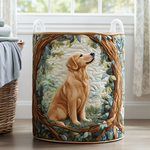 Cesto de Ropa Acolchado – Campo del Golden Retriever (con asas)