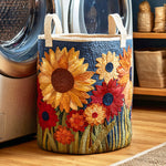 Cesto de Ropa Acolchado – Rayo Dorado de Girasol (con asas)