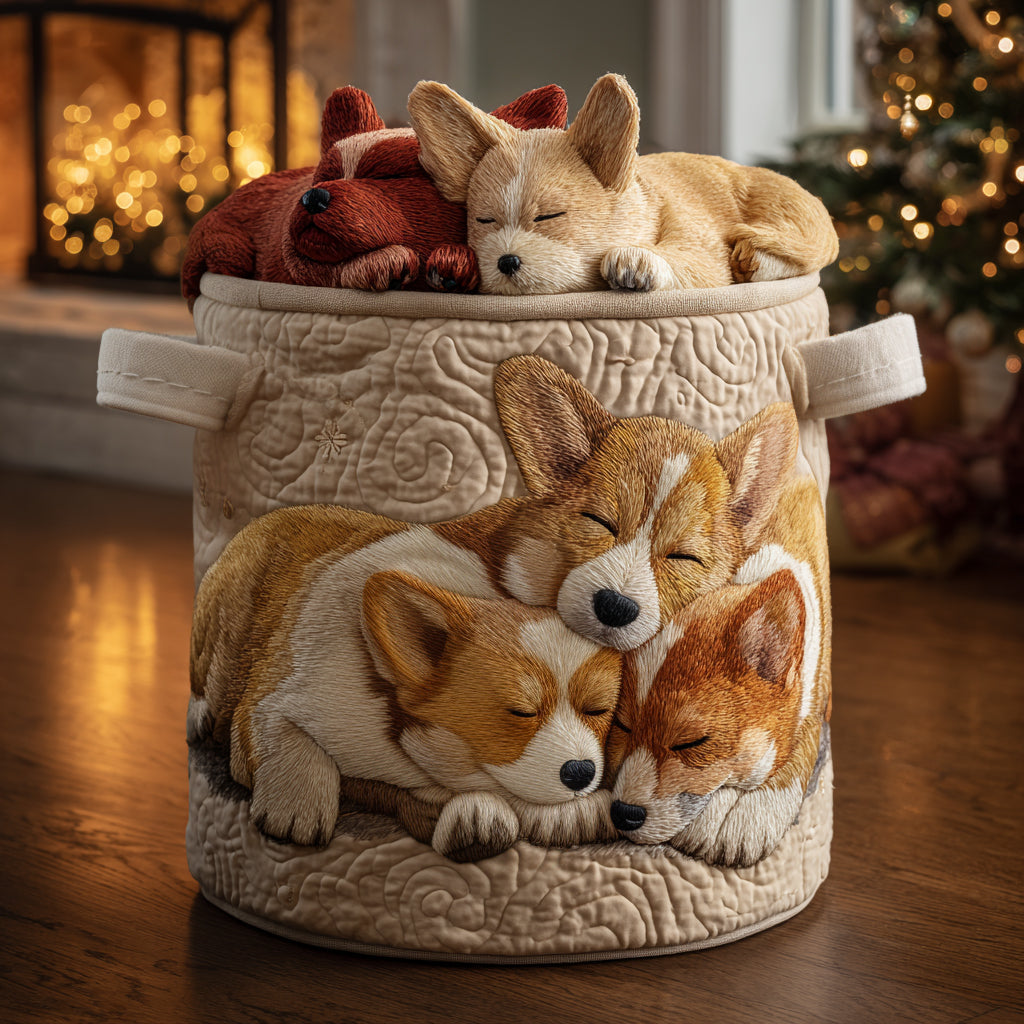 Cesto de Ropa Acolchado – Corgi de Vacaciones (con asas)