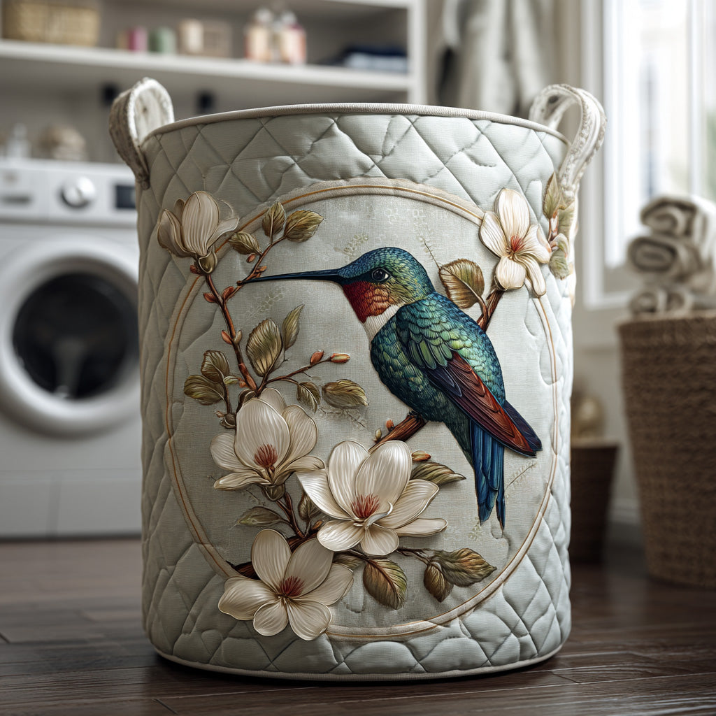 Cesto de Ropa Acolchado – Colibrí de Encaje (con asas)
