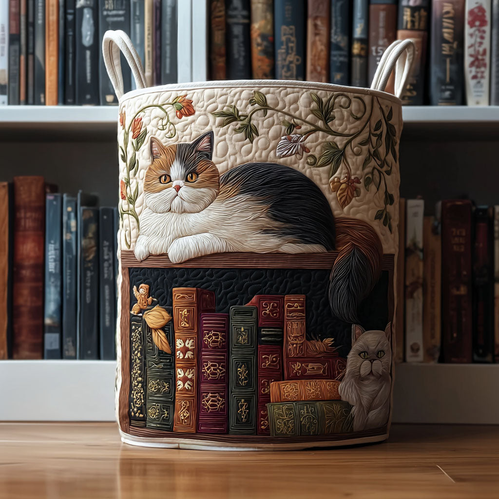Cesto de Ropa Acolchado – Biblioteca de los Gatos (con asas)