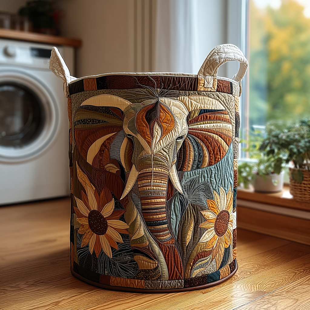 Cesto de Ropa Acolchado – Elefante Místico (con asas)