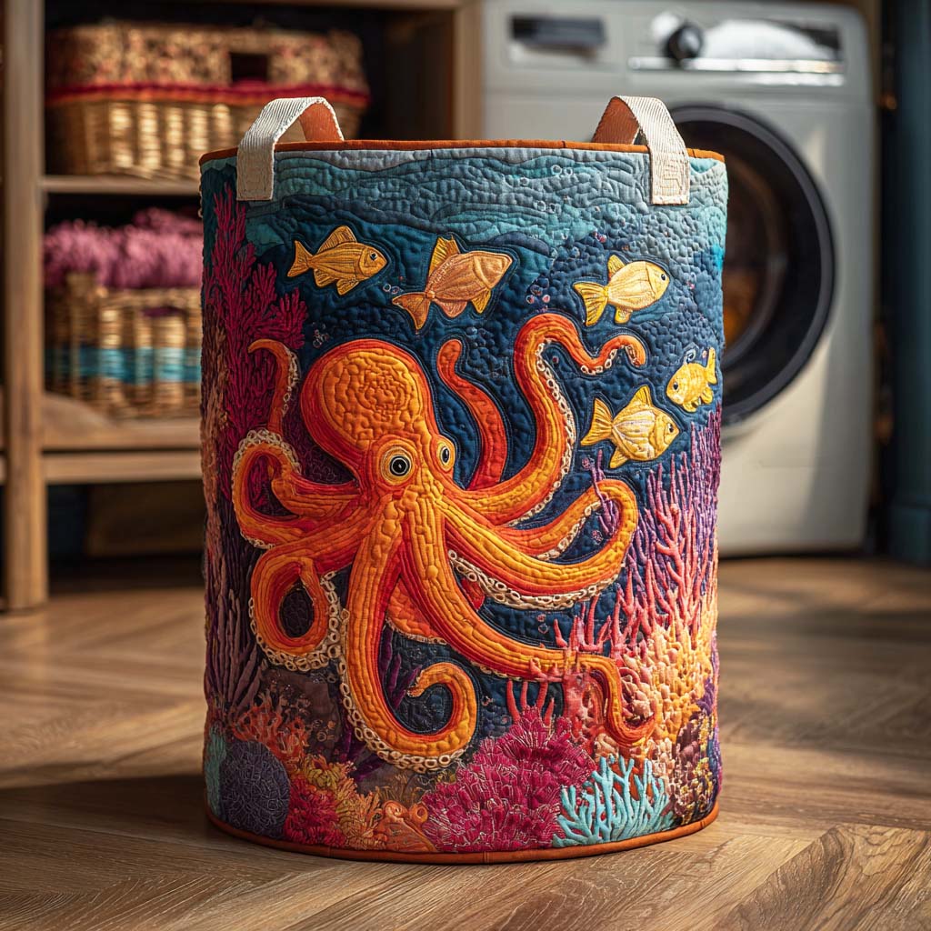 Cesto de Ropa Acolchado – Pulpo Místico (con asas)