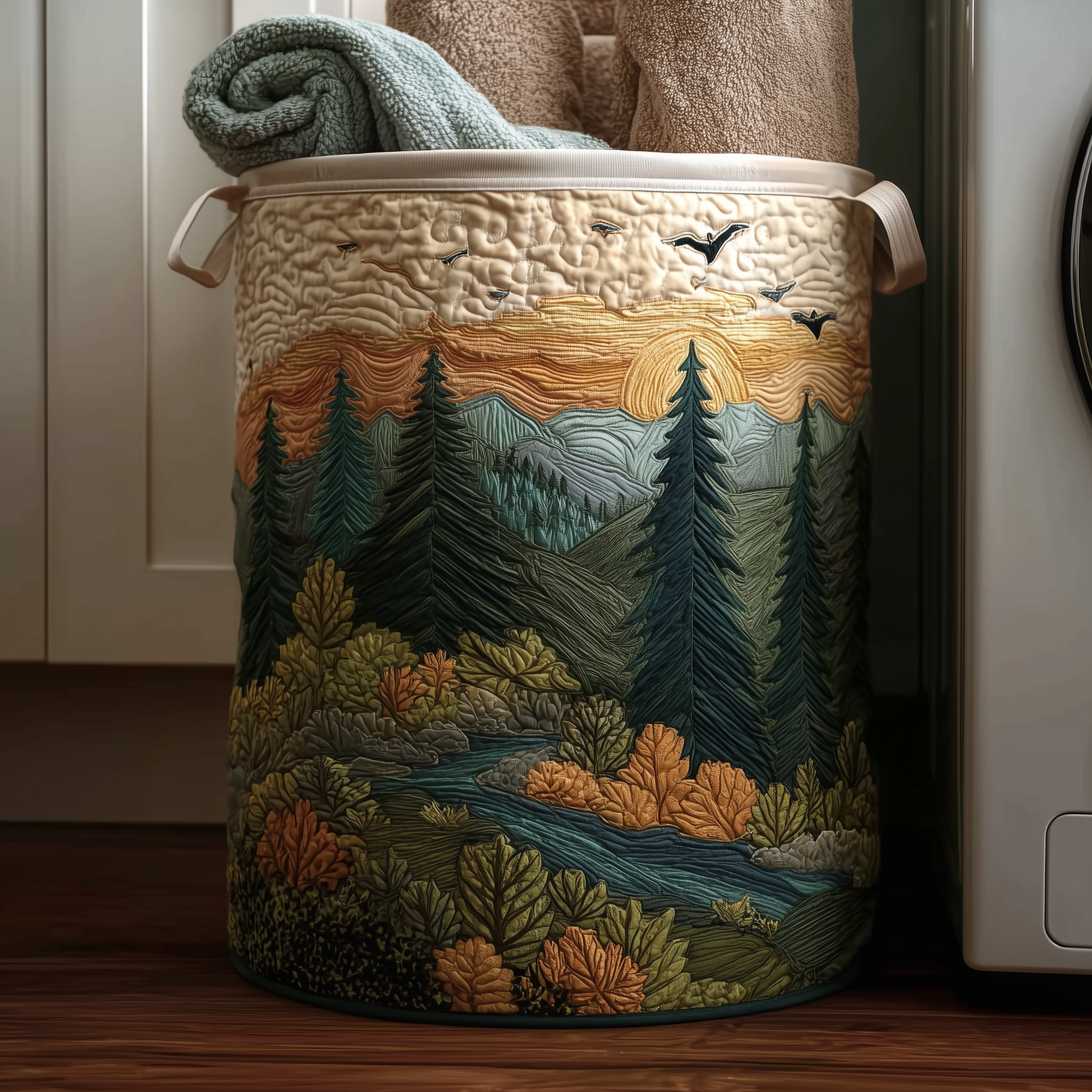 Cesto de Ropa Acolchado – Pinos Serenos (con asas)