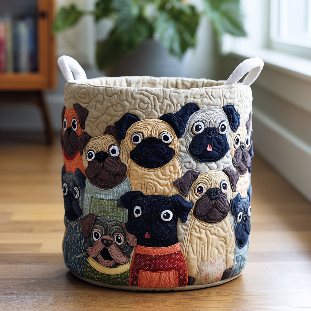 Cesto de Ropa Acolchado – Espíritu Pug (con asas)