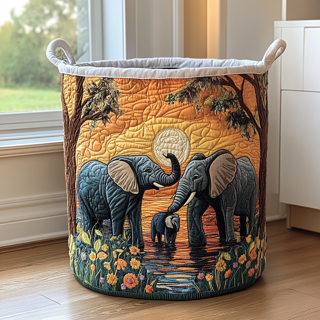 Cesto de Ropa Acolchado – Elefante Rústico (con asas)