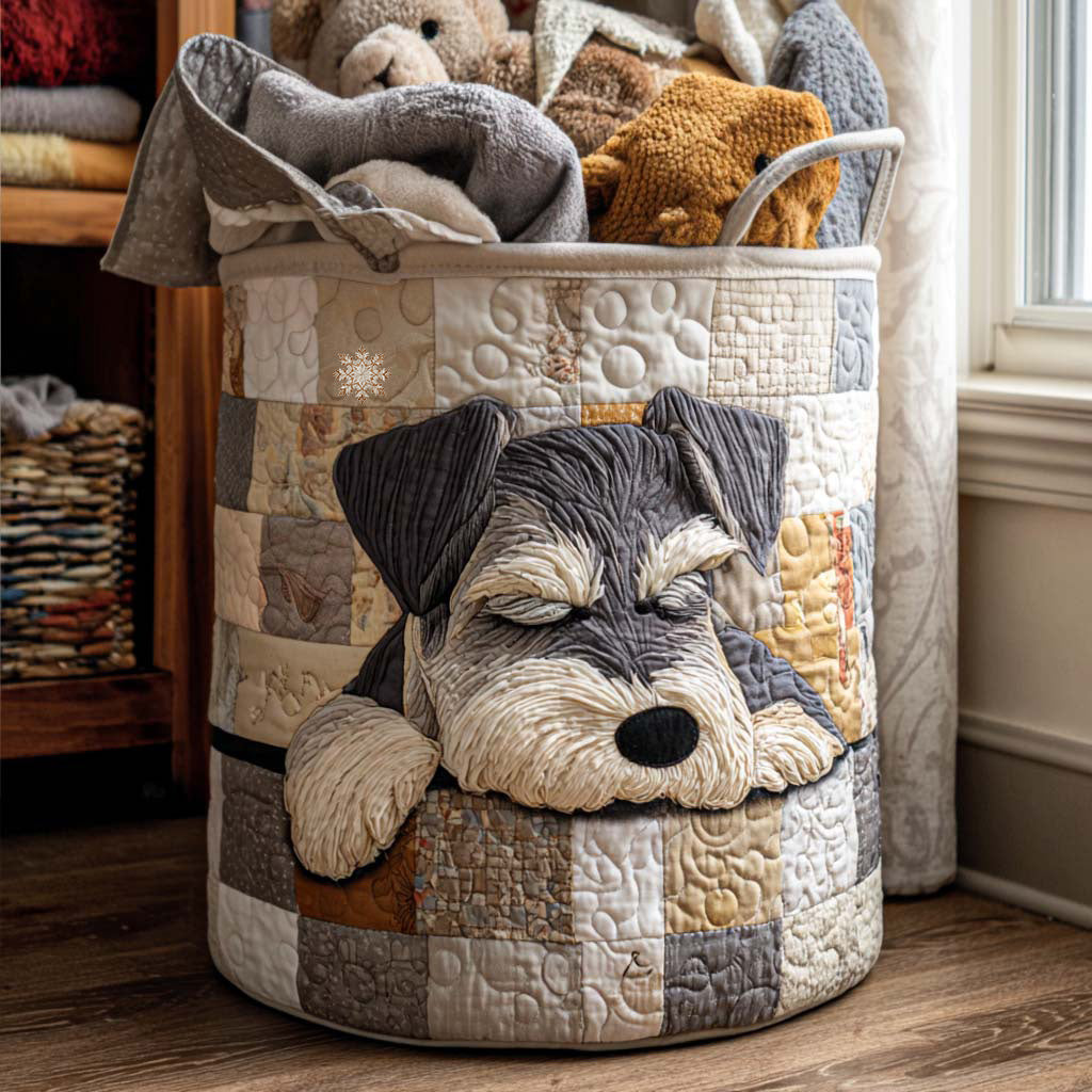 Cesto de Ropa Acolchado – Schnauzer Dormido (con asas)