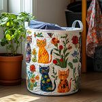 Cesto de Ropa Acolchado – Gatos (con asas)