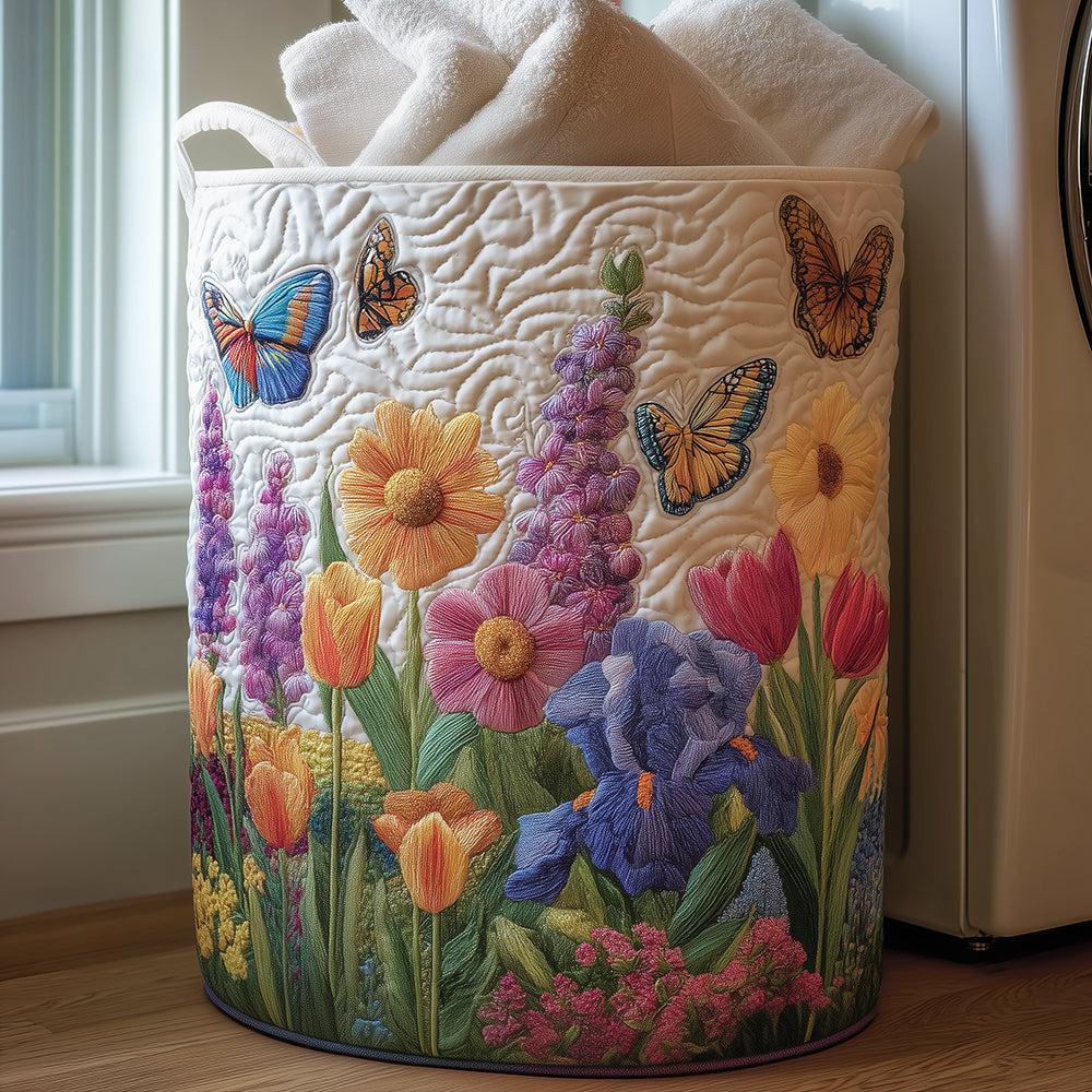 Cesto de Ropa Acolchado – Flor de Primavera (con asas)