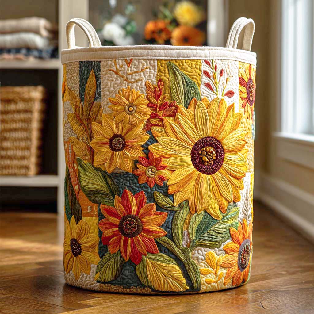 Cesto de Ropa Acolchado – Sueño de Girasol (con asas)