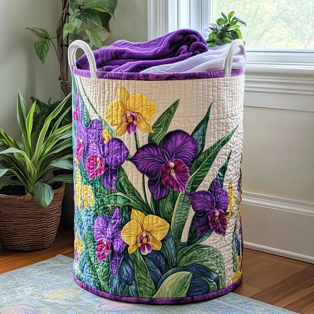 Cesto de Ropa Acolchado – Atardecer entre Orquídeas (con asas)