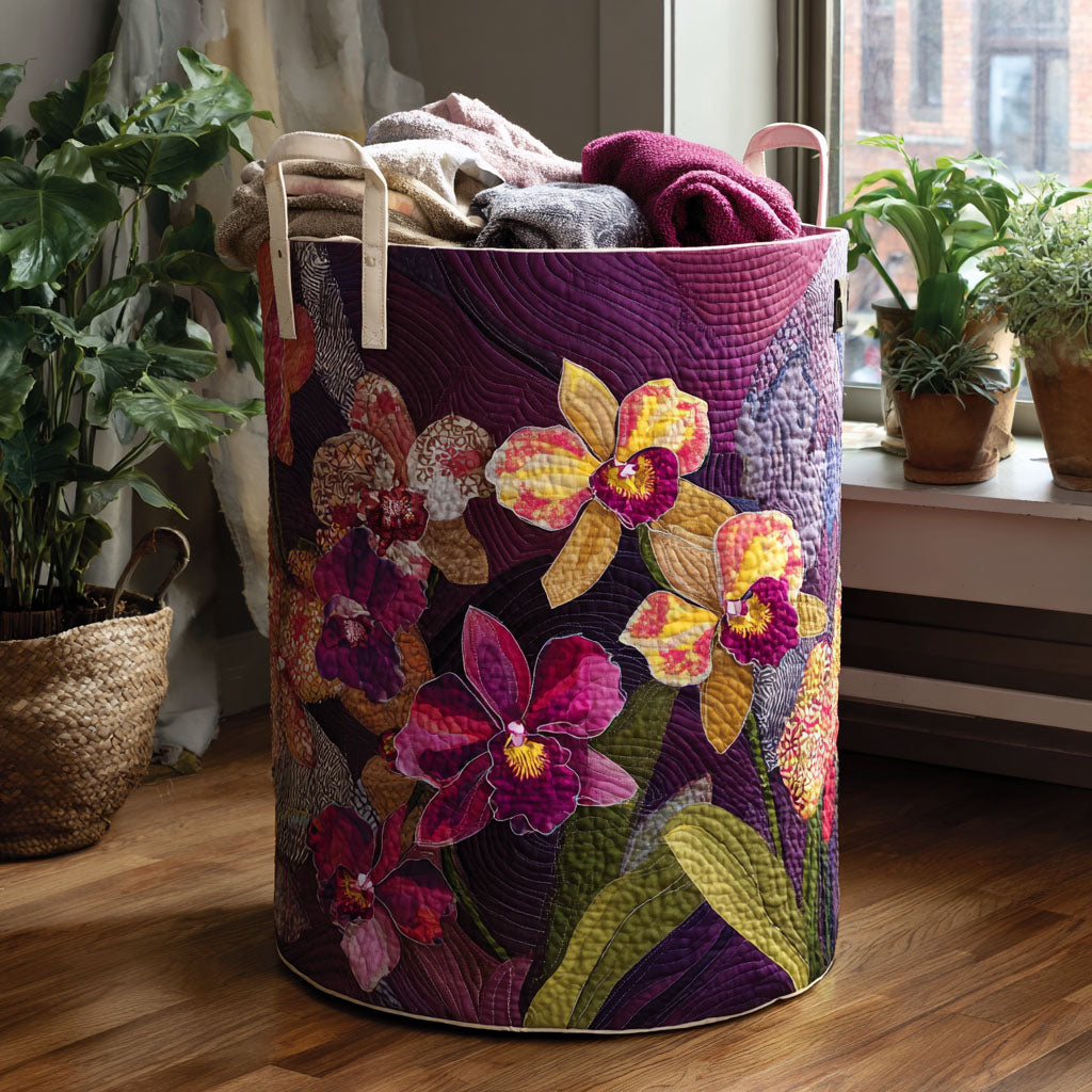Cesto de Ropa Acolchado – Terciopelo Tropical (con asas)