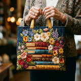 Bolsa Artesanal - Impresión Floral y Libros